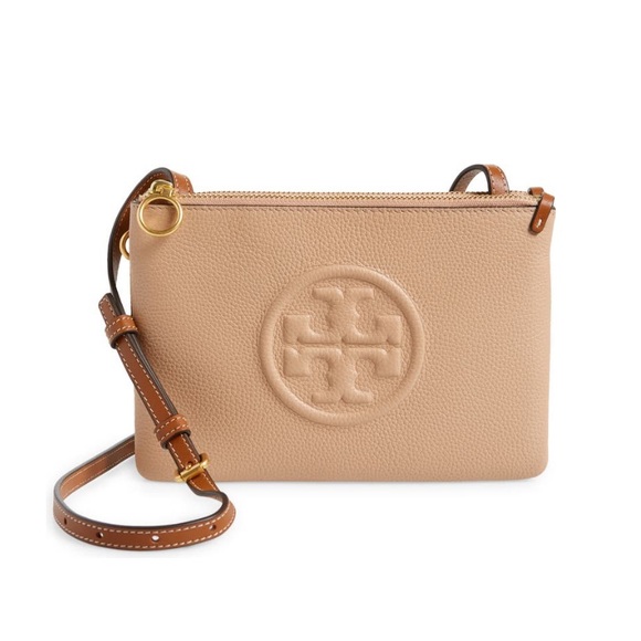 Tory Burch Double Zip Crossbody Bag NWT Sand Tan Nude Perry Bombe - Picture 3 of 10